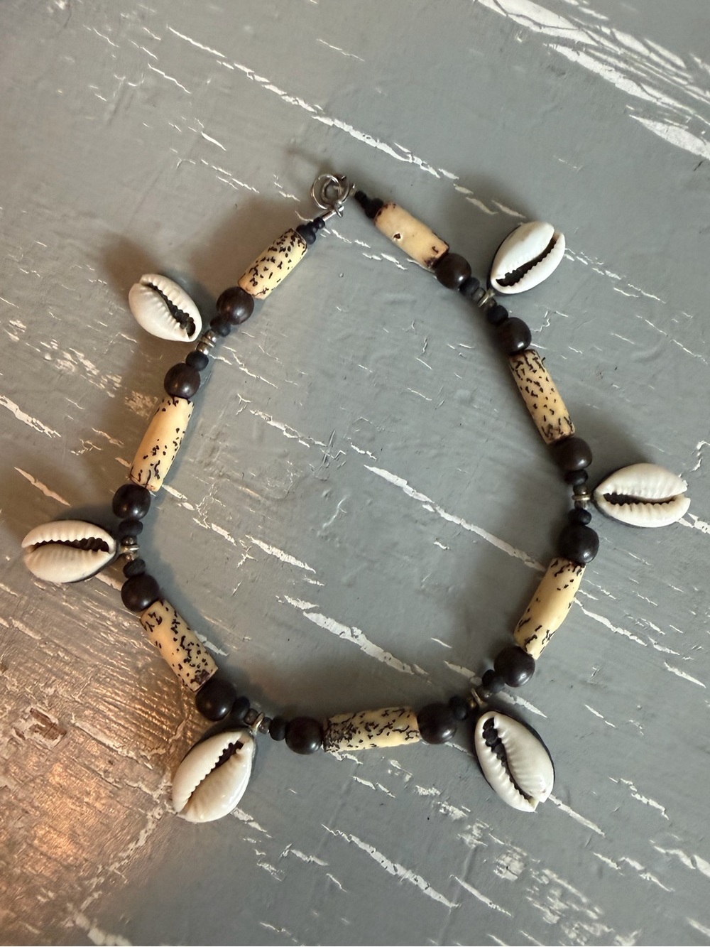 Handmade Cowrie Shell and Bead Anklet - Natural White & Brown